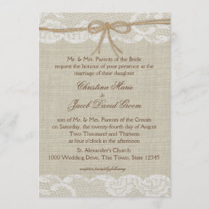 Invitation Mariage campagnard Lace et Burlap