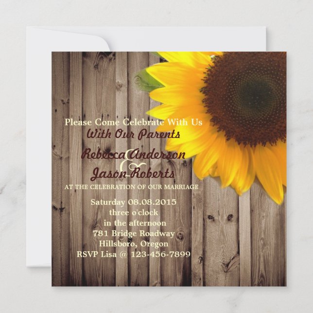 Invitation mariage campagnard mariage de tournesol en bois de (Dos)