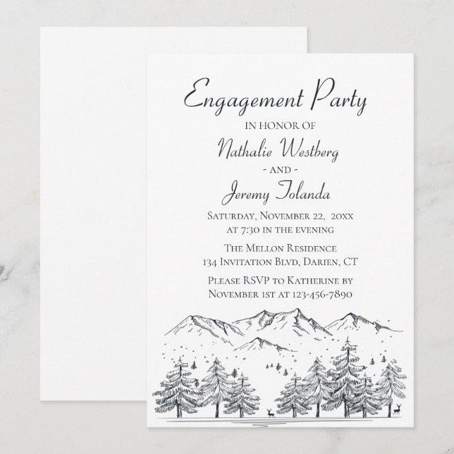 Invitation Mariage campagnard Mountain de la fête de l'engage (Devant / Derrière)