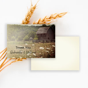 Invitation Mariage campagnard patiné Grange Merci Note