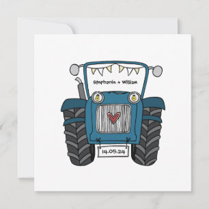 Invitation Mariage campagnard personnalisé Blue Tracteur Soir