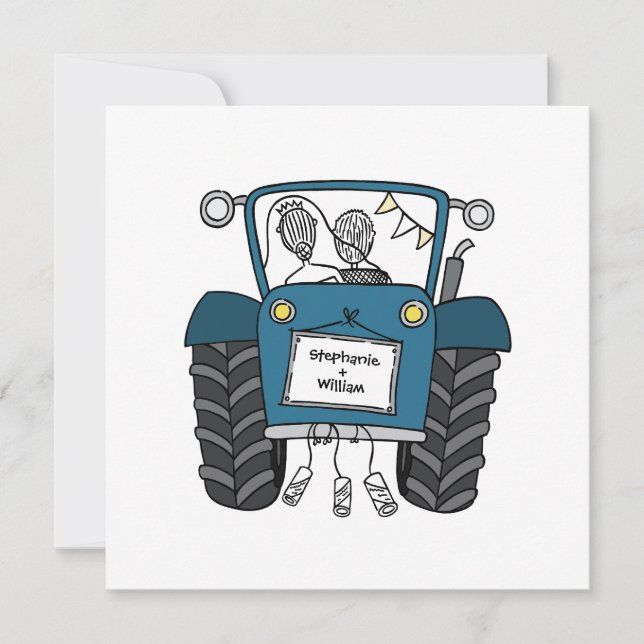 Invitation Mariage campagnard personnalisé Blue Tracteur Soir (Devant)