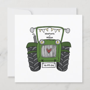 Invitation Mariage campagnard personnalisé Green Tractor Soir