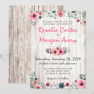 Invitation Mariage campagnard Rose Rustique