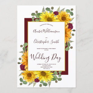 Invitation Mariage campagnard Rose rustique Tournesol Bourgog