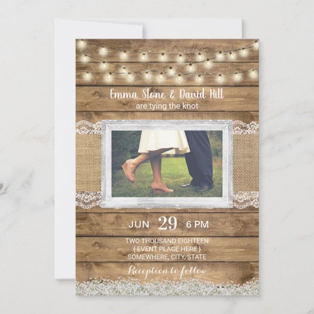 Invitation Mariage campagnard Rustic String Lights (Devant)