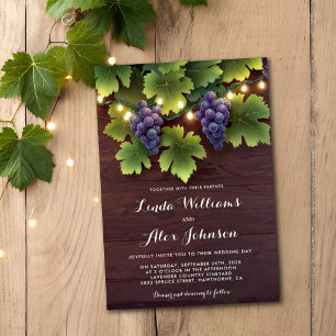 Invitation Mariage campagnard Rustic Winery Wood Lights