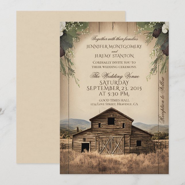Invitation Mariage campagnard rustique (Devant / Derrière)
