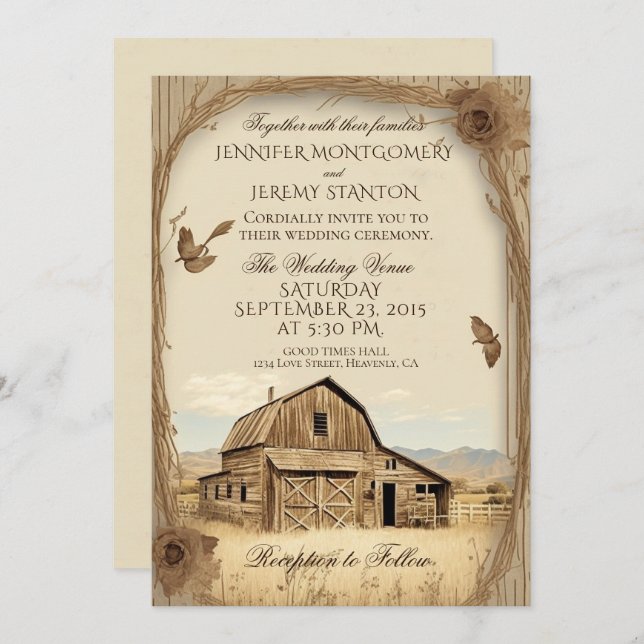 Invitation Mariage campagnard rustique (Devant / Derrière)