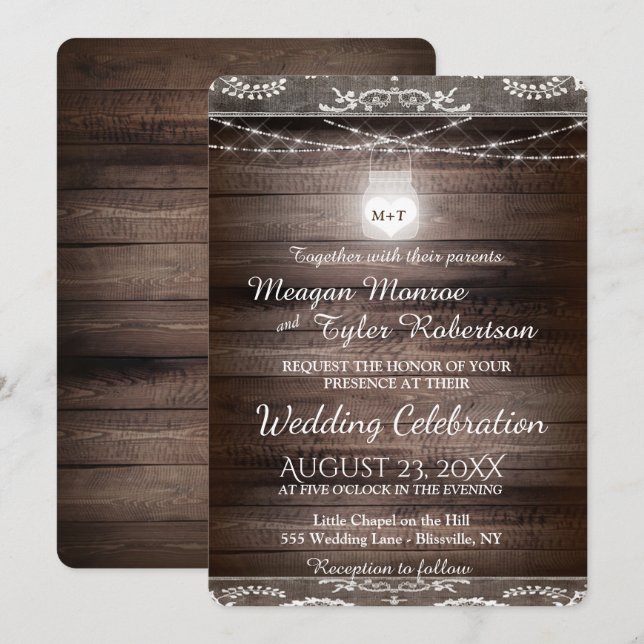 Invitation Mariage campagnard rustique avec le pot de (Devant / Derrière)