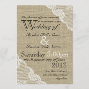 Invitation Mariage campagnard Rustique Burlap et dentelle