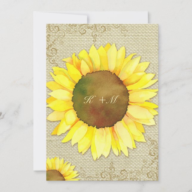 Invitation Mariage campagnard rustique de tournesol Burlap (Devant)