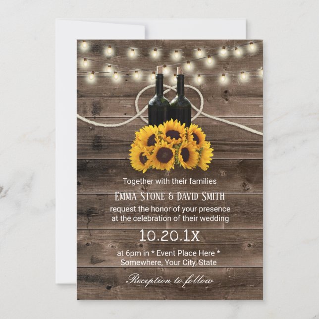 Invitation Mariage campagnard rustique de tournesol et de bou (Devant)