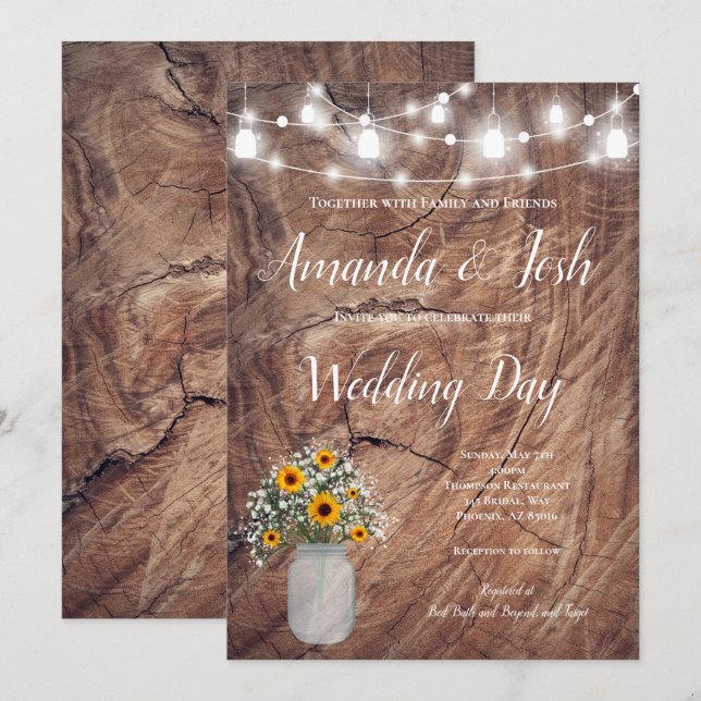 Invitation Mariage campagnard Rustique de tournesol Floral Ma (Devant / Derrière)