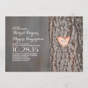Invitation mariage campagnard rustique du coeur sculpté