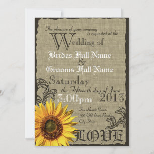 Invitation Mariage campagnard rustique du tournesol occidenta