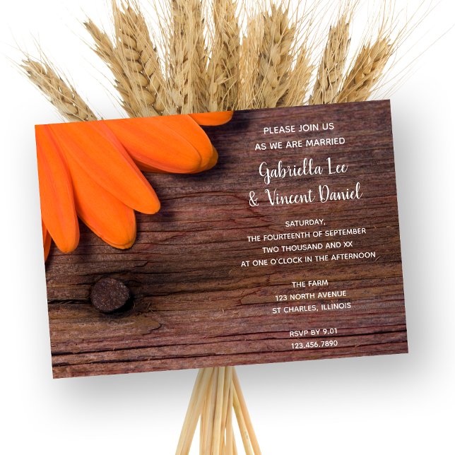 Invitation Mariage campagnard rustique en bois d'orange (Créateur téléchargé)