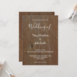 Invitation Mariage campagnard rustique en bois foncé
