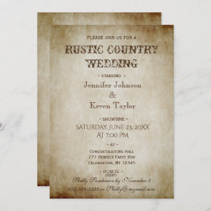 Invitation Mariage campagnard rustique en Vintage
