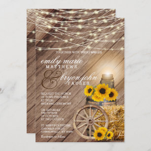 Invitation Mariage campagnard rustique et tournesols
