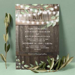 Invitation Mariage campagnard rustique   Lumières à cordes ve