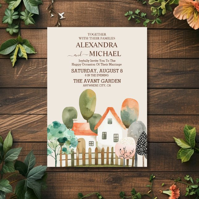 Invitation Mariage campagnard rustique moderne fleur sauvage (Créateur téléchargé)