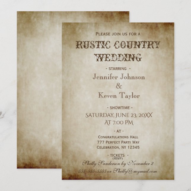 Invitation Mariage campagnard rustique Vintage (Devant / Derrière)