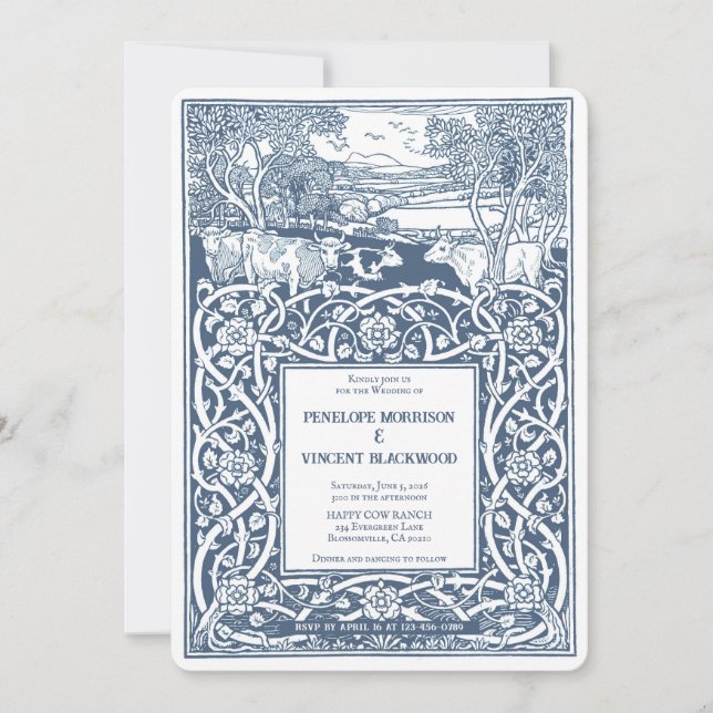 Invitation Mariage campagnard Vache Scenery (Devant)