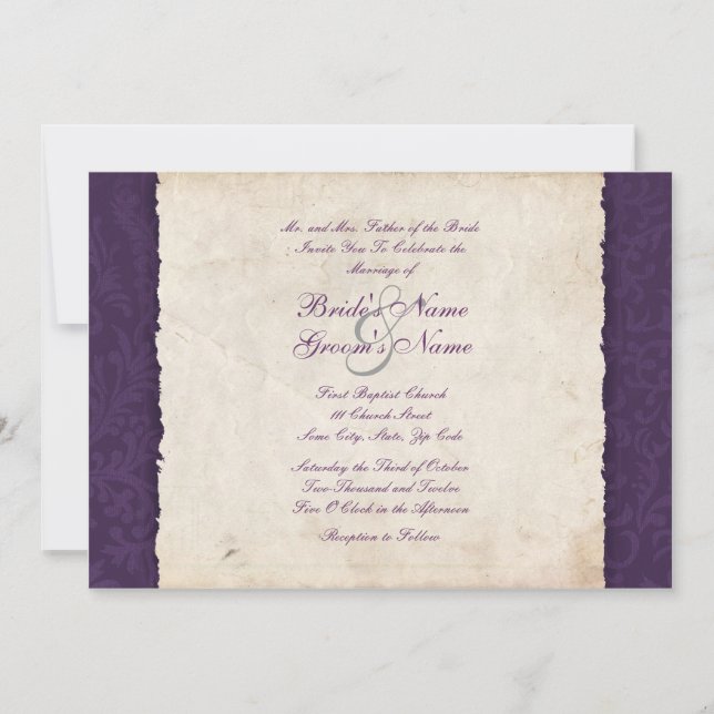 Invitation Mariage campagnard violet (Devant)