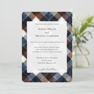 Invitation Mariage Campagne Bleu Rouge Blanc Carrés