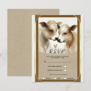 Invitation Mariage Campagne Crème Marron Amour Vache RSVP