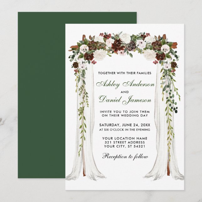 Invitation Mariage Canopy Arch Aquarelle Forêt verte Floral (Devant / Derrière)