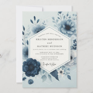 Invitation Mariage Caprice Fleur Bleu Ardoise