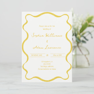 Invitation Mariage Capriceux avec Rayures au Pinceau Jaune