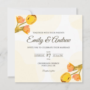 Invitation Mariage Carré Aquarelle Fleurie Tulipe Jaune