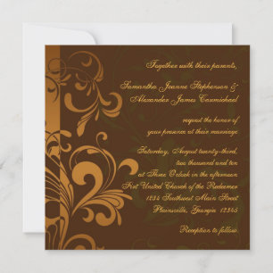 Invitation Mariage Carré Brown or/vert 