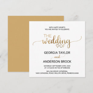 Invitation Mariage Carré de calligraphie or simple