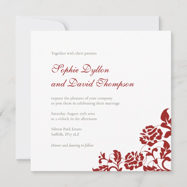 Invitation Mariage Carré de dentelle rouge de Crimson classiq (Devant)