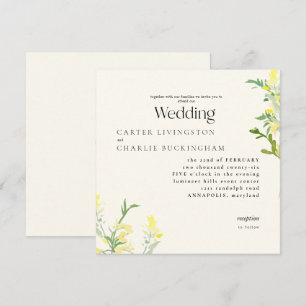 Invitation Mariage Carré de Monogramme II Fleur sauvage jaune