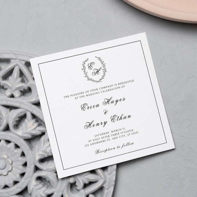 Invitation Mariage Carré Élégant de la couronne de monogramme (Créateur téléchargé)