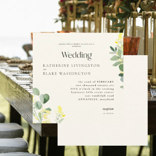 Invitation Mariage Carré Fleur sauvage jaune Eucalyptus II