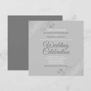 Invitation Mariage Carré gris élégant Silver Filigree