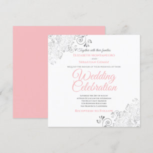 Invitation Mariage Carré gris rose élégant Silver Filigree