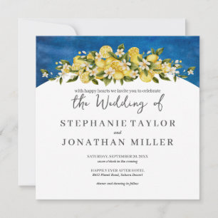 Invitation Mariage Carré Italia Blue Watercolor Lemon
