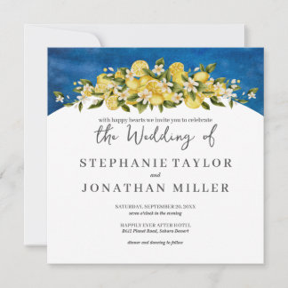 Invitation Mariage Carré Italia Blue Watercolor Lemon