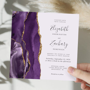 Invitation Mariage Carré Moderne Agate Or Violet Lavande