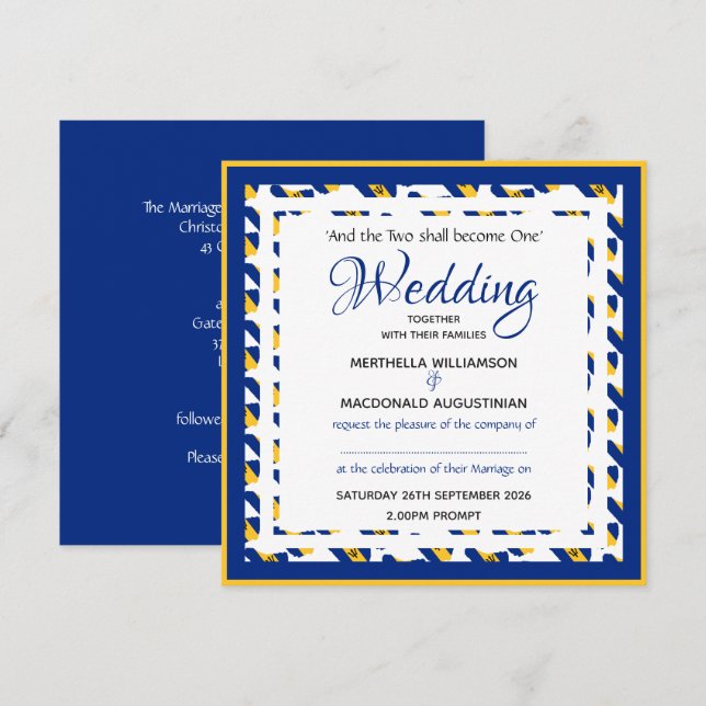 Invitation Mariage Carré Patriotique Personnalisé BARBADOS (Devant / Derrière)