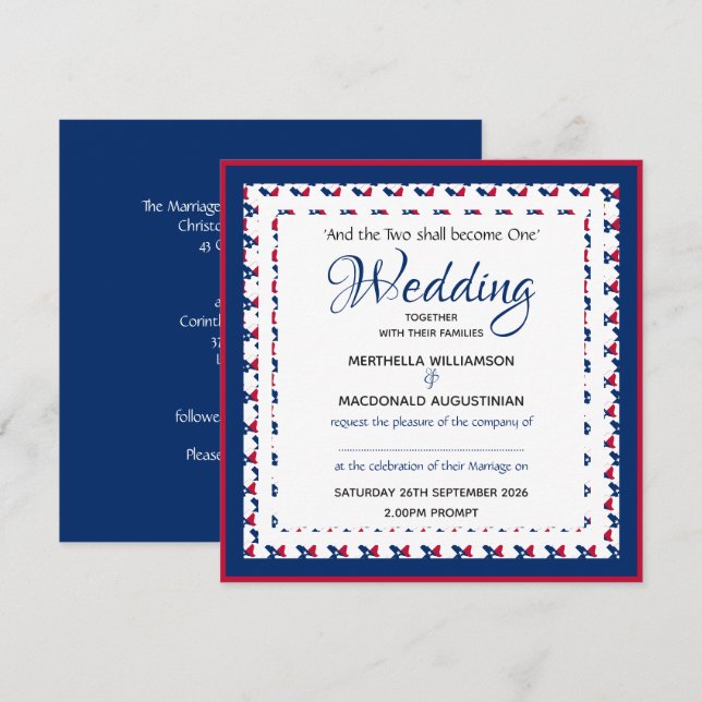 Invitation MARIAGE Carré Patriotique Personnalisé TEXAS USA (Devant / Derrière)