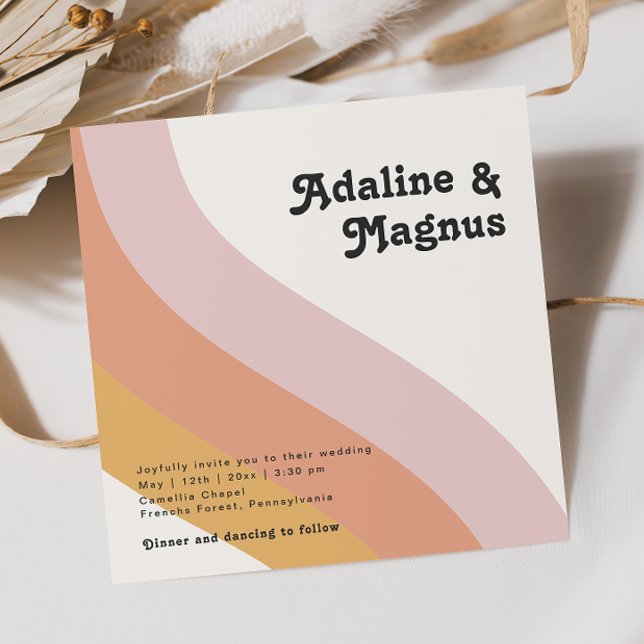 Invitation Mariage Carré Rainbow des années 70 moderne (Créateur téléchargé)