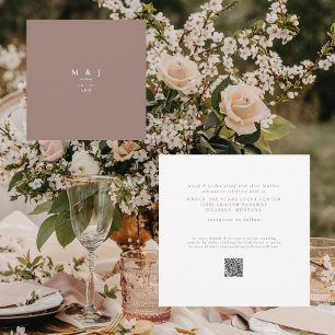 Invitation Mariage Carré Rose Terre Cuite Moderne Simple et É
